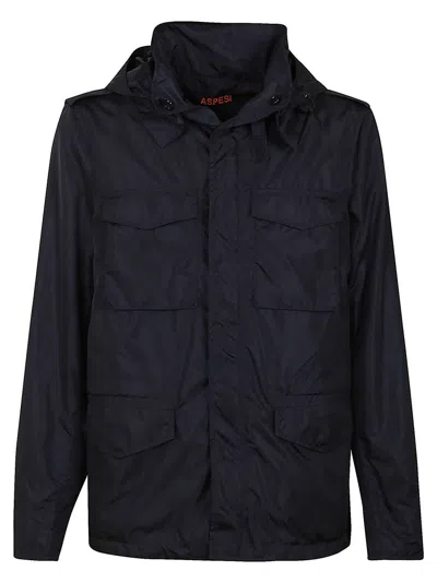 Aspesi Lightweight Nylon Jacket With Functional Design In Blue