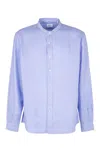 Aspesi Linen Shirt With Long Sleeves And Mandarin Collar In Blue