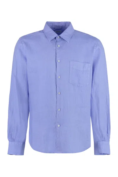Aspesi Lightweight Linen Breast-pocket Shirt In Sky Blue