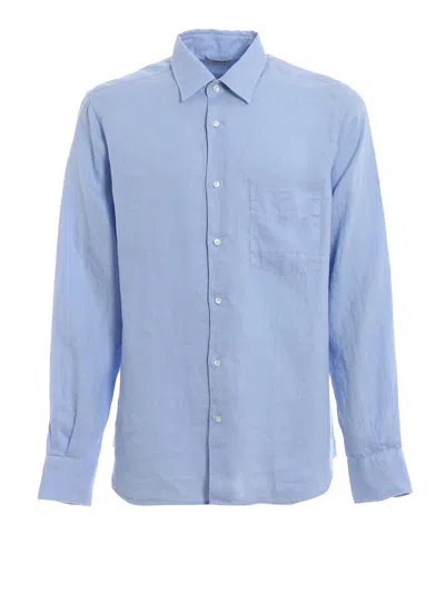 Aspesi Linen Shirt With Patch Pocket In Light Blue
