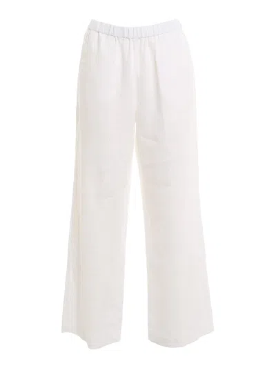 Aspesi Linen Wide Leg Trousers In Blanco