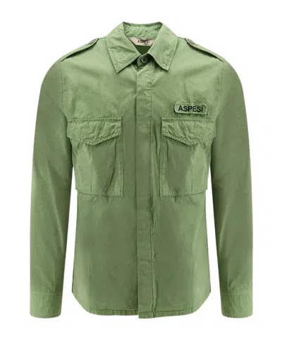 Aspesi Logo Embroidered Shirt In Green