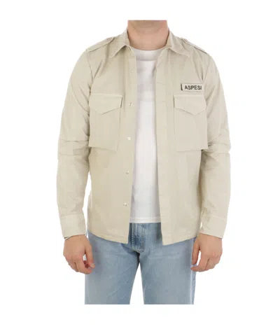 Aspesi Logo Long-sleeved Shirt In Brown