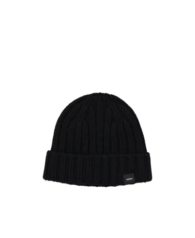 Aspesi Logo-patch Ribbed Beanie In Black