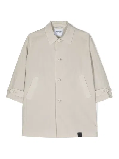 Aspesi Kids' Logo-patch Trench Coat In Neutrals