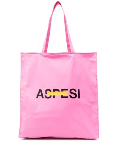 Aspesi Logo-print Tote Bag In Pink