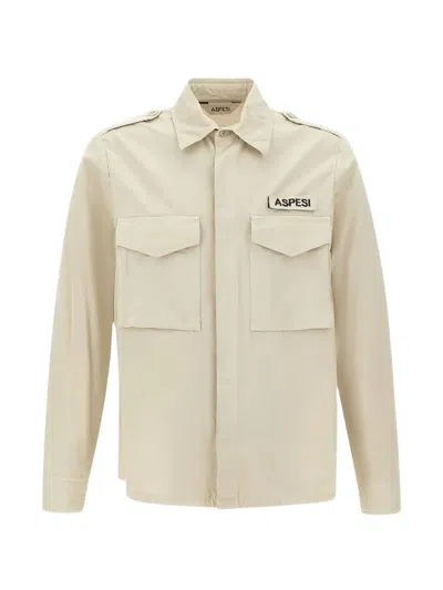 Aspesi Stone Grey Cotton Shirts In Neutral