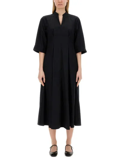 Aspesi Flared Poplin Midi Shirt Dress In Black