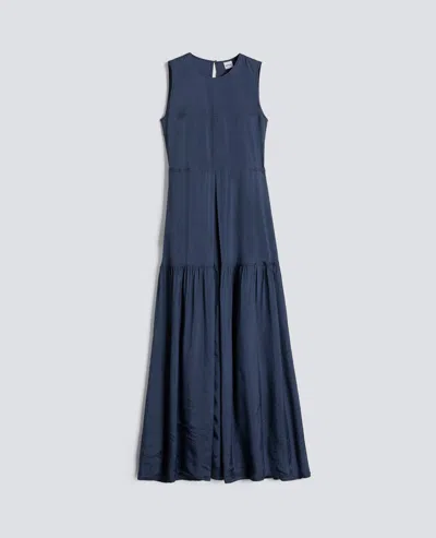Aspesi Long Dress In Viscose Twill Washed Finish In Blue