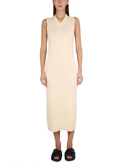 Aspesi V-neck Cotton Dress In White
