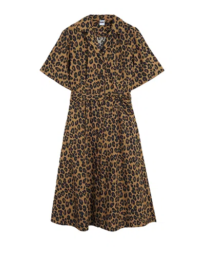 Aspesi Long Dress With Short Sleeves Spotted In Brown