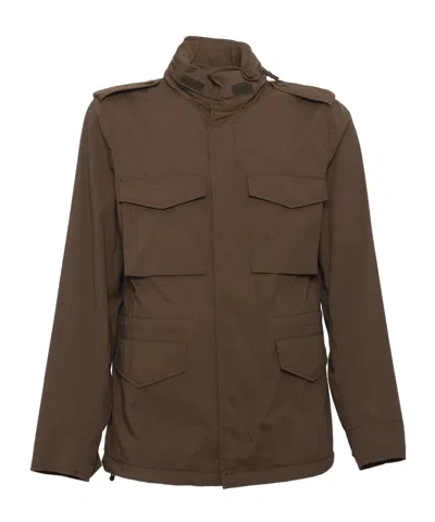 Aspesi Structured High Collar Brown Jacket With Multiple Pockets