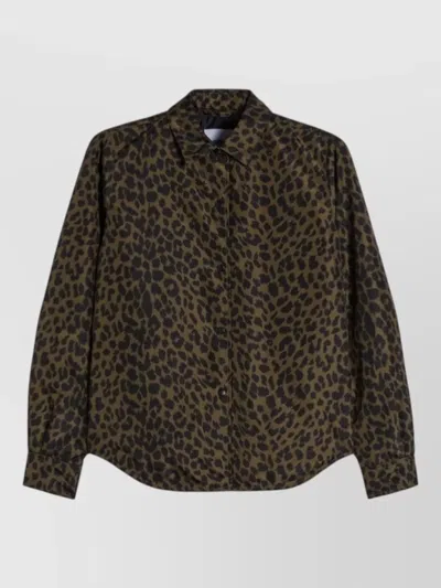 Aspesi Long Sleeve Collared Animal Print Shirt In Brown