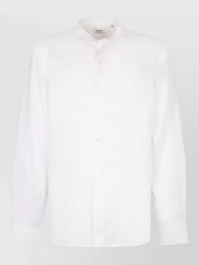 Aspesi Long Sleeve Mandarin Collar Silk Nylon Shirt In White