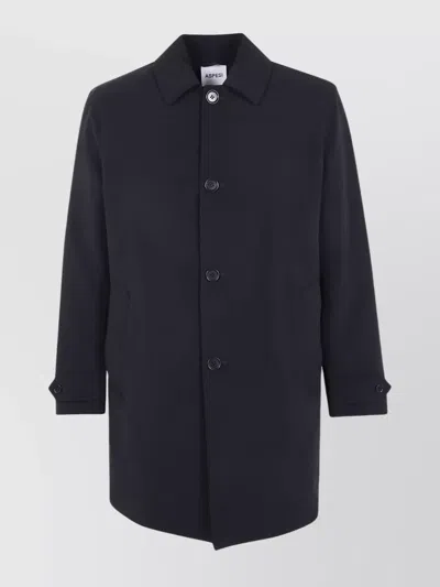 Aspesi Long Sleeve Raincoat Featuring Side Pockets In Black