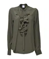 Aspesi Green Crepe De Chine Blouse With Ruffles In Black
