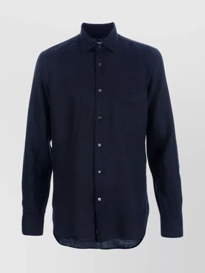 Aspesi Long Sleeve Shirt Curved Hem Design In Blue