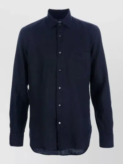 Aspesi Long Sleeve Shirt Nylon Silk Blend Pocket In Blue