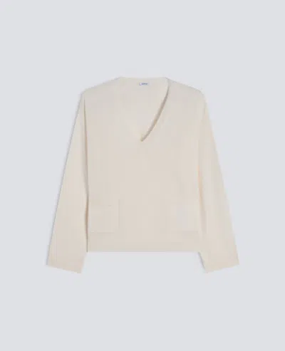 Aspesi Long-sleeved -v- Neck Sweater In Silk, Cotton And Cashmere Yarn In Neutral