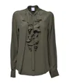 Aspesi Green Crepe De Chine Blouse With Ruffles In Black