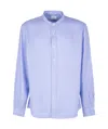 Aspesi Linen Shirt With Long Sleeves And Mandarin Collar In Blue