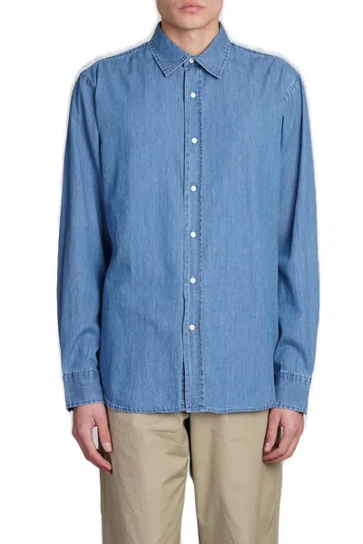 Aspesi Long Sleeved Buttoned Denim Shirt In Blue