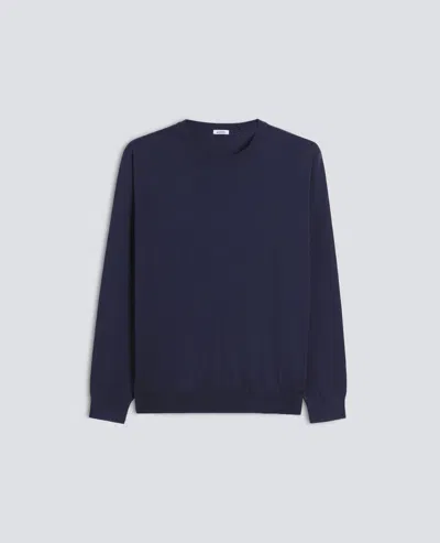 Aspesi Long-sleeved Crewneck Sweater In Cotton, Silk And Linen Blend In Blue