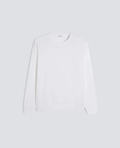 Aspesi Long-sleeved Crewneck Sweater In Cotton, Silk And Linen Blend In White