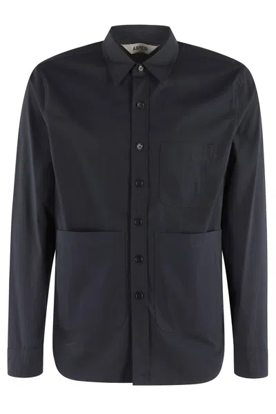 Aspesi Long-sleeved Navy Shirt With Central Button Closure In Blue