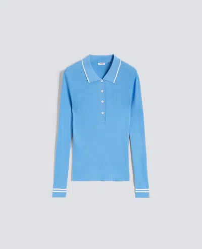 Aspesi Long-sleeved Polo Shirt Made Of Pure Cotton Yarn In Blue