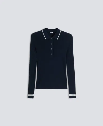 Aspesi Long-sleeved Polo Shirt Made Of Pure Cotton Yarn In Blue