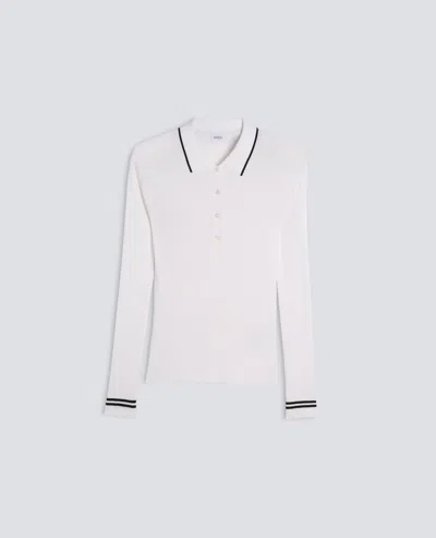 Aspesi Long-sleeved Polo Shirt Made Of Pure Cotton Yarn In White
