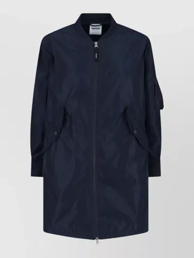 Aspesi Longline Jacket Ribbed Collar Pockets In Blue