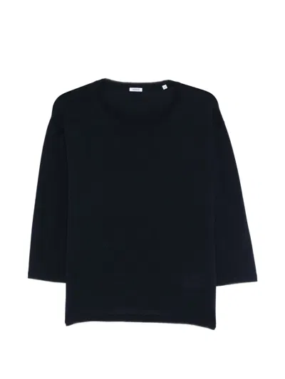 Aspesi Boat Neck Sweater In Pure Striped Cotton In Blue