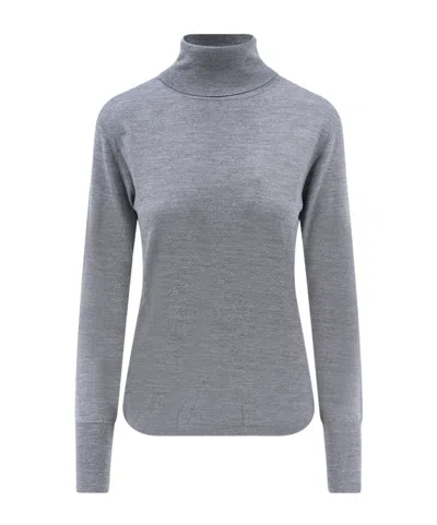 Aspesi Roll-neck Ribbed-trim Fine-knit Top In Gray