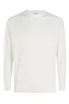 Aspesi Crew Neck Cotton Sweater With Ribbed Trim In Bianco