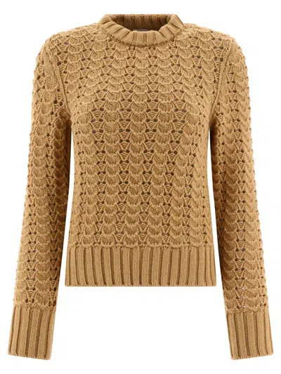 Aspesi Maglione Girocollo In Maglia Pointelle Knitwear Brown