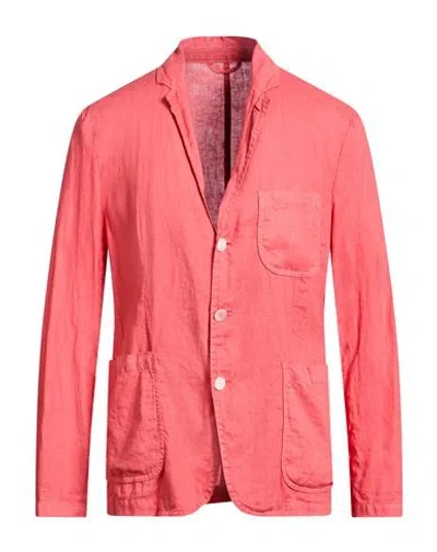 Aspesi Man Blazer Coral Size S Linen In Pink