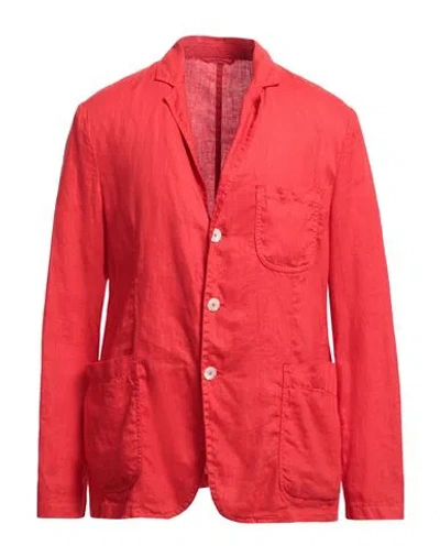 Aspesi Man Blazer Tomato Red Size Xl Linen