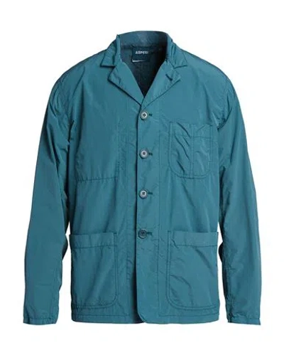 Aspesi Man Jacket Deep Teal Size L Polyester, Polyamide In Blue