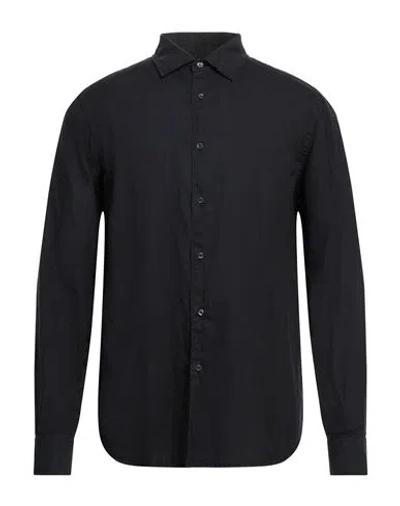 Aspesi Man Shirt Midnight Blue Size 16 Linen In Blue