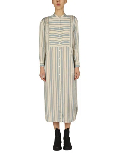Aspesi Light Blue Stripes Band Collar Midi Dress In Multi