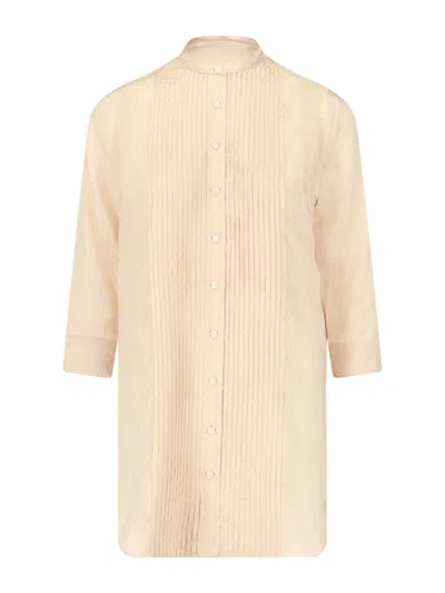 Aspesi Maxi Shirt With Plissé Design And Mandarin Collar