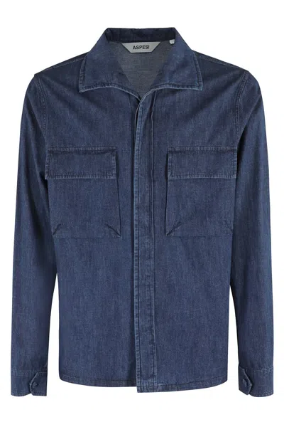 Aspesi Medium Denim Shirt With Classic Collar In Blue
