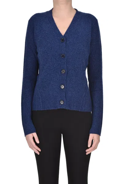 Aspesi Melange Knit Cardigan In Navy Blue