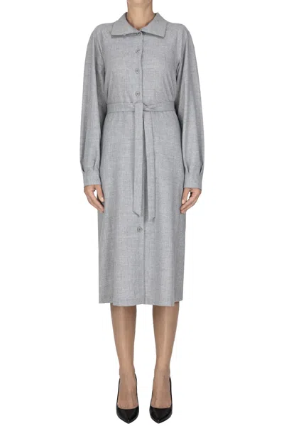 Aspesi Melange Wool-blend Shirt Dress In Gray