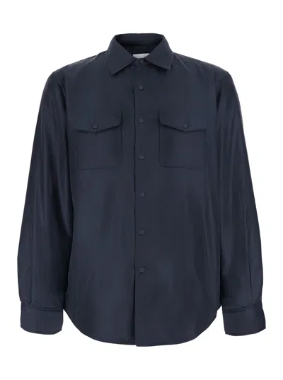 Aspesi Men's Tech Fabric Pointed Collar Button-front Jacket With Patch Pockets In Blue