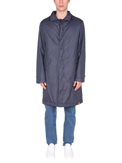 Aspesi Men's Waterproof Trench Jacket With Drawstring Collar In Blue