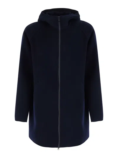 Aspesi Men's Wool Jacket With Fixed Hood And Front Zip Closure In Blu