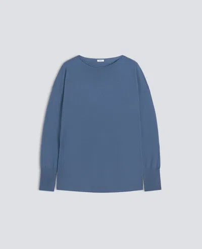 Aspesi Merino Wool Boat-neck Knit - Air Force Blue In Animal Print
